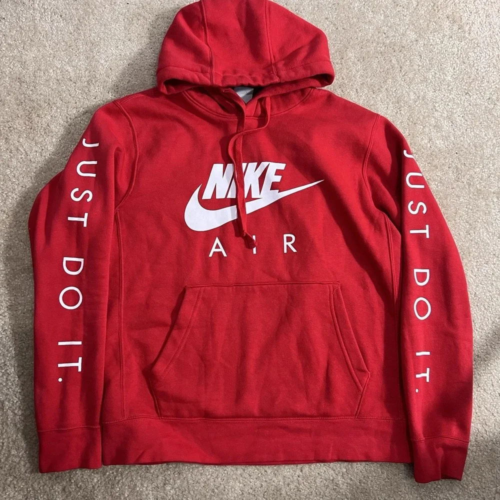 Y2K Nike Air Hoodie Mens Small Red Just Do It Sleeve Graphic Pullover Sweatshirt